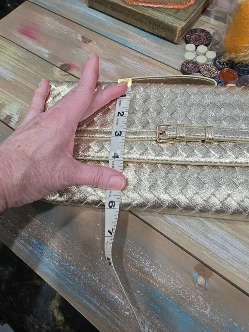Urban Expressions Emerson Crossbody Clutch Gold Woven Purse